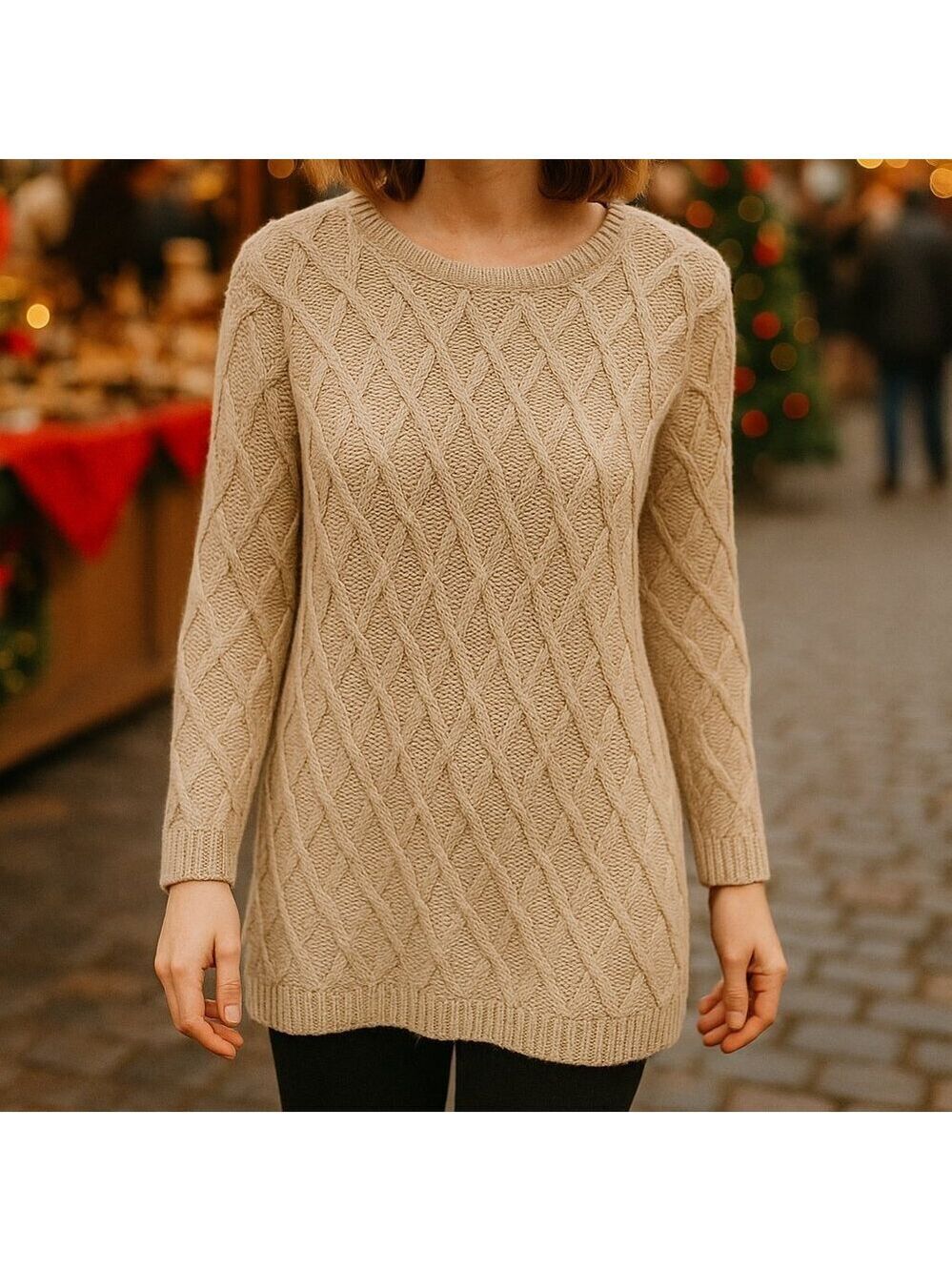 ✨ Pure Jill Textured Knit Tunic Sweater – Beige – Size M – Cozy Luxe Neutral